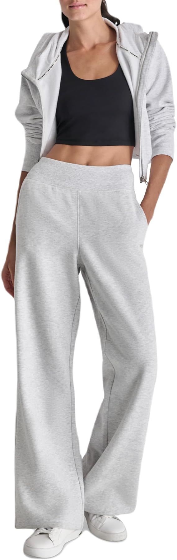 DKNY EMBROIDERED LOGO WIDE LEG PANT WITH